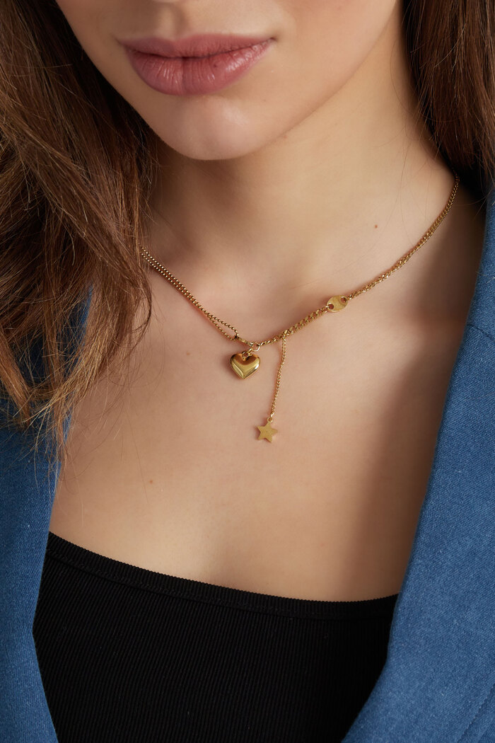Halskette mit Herz- und Sternanhänger – Gold  Bild3